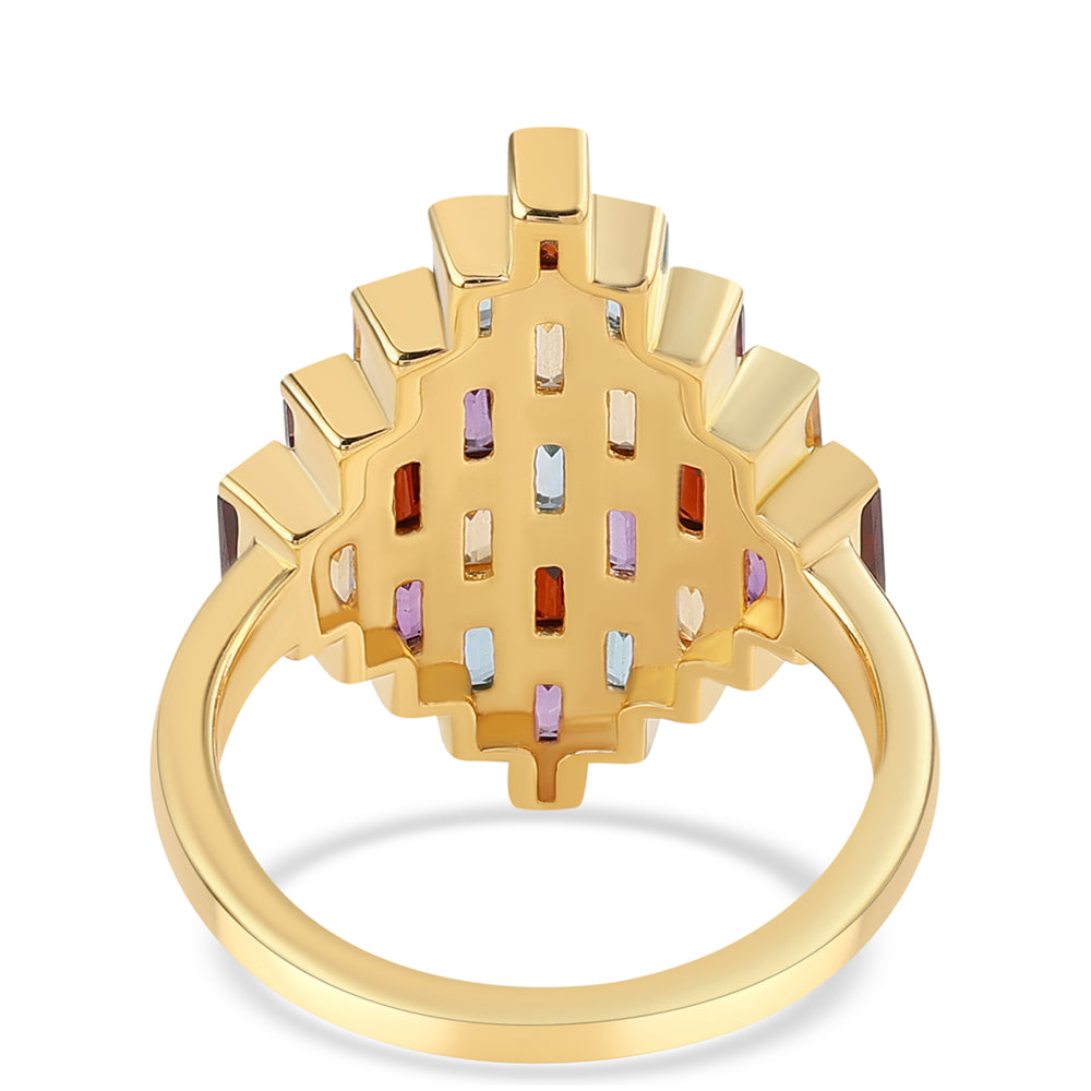 Anillo de Plata Bañada en Oro con Amatista de Africa y Citrino