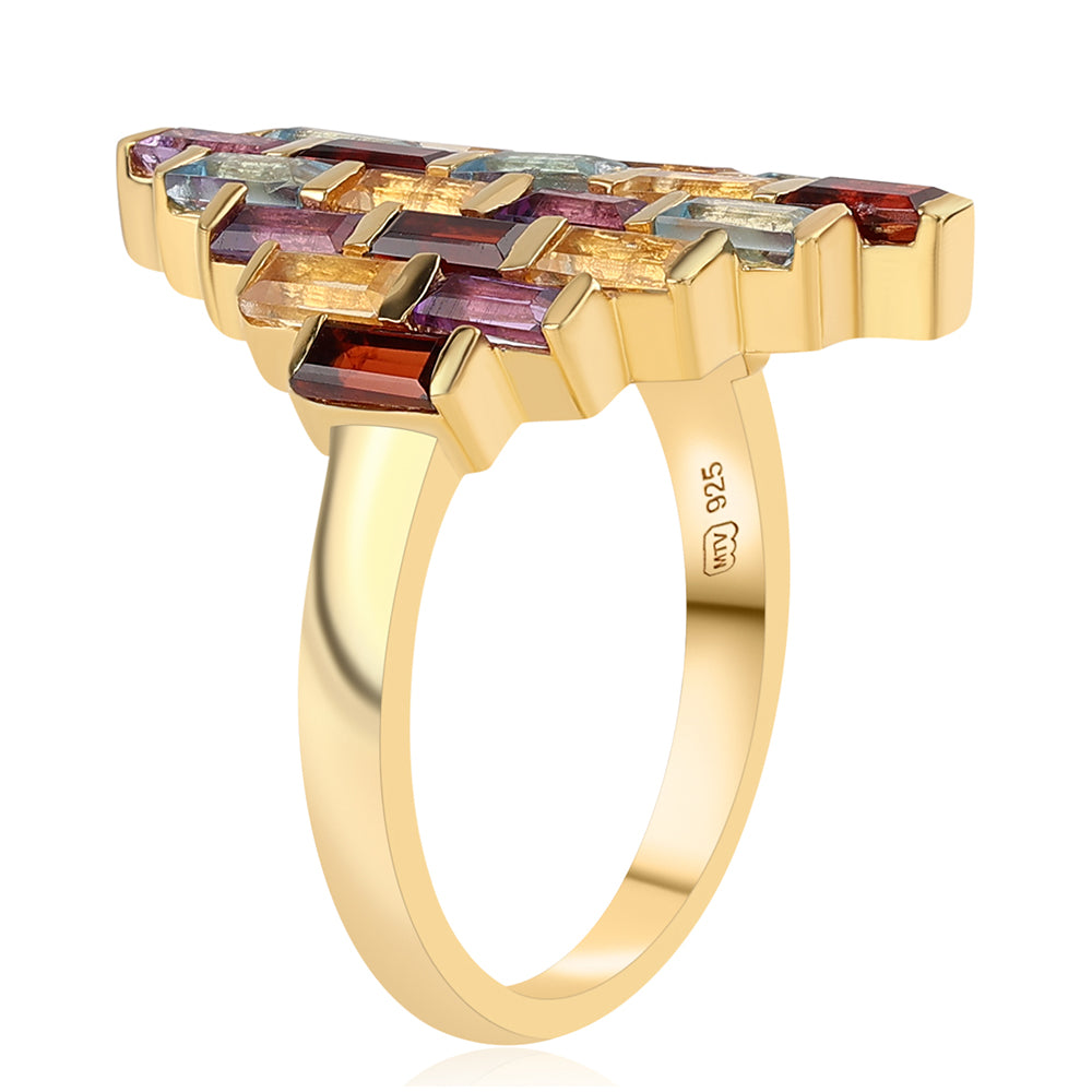 Anillo de Plata Bañada en Oro con Amatista de Africa y Citrino