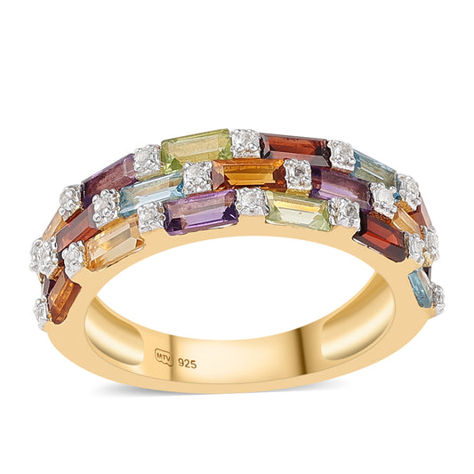 Anillo de Plata Bañada en Oro con Amatista de Africa y Citrino
