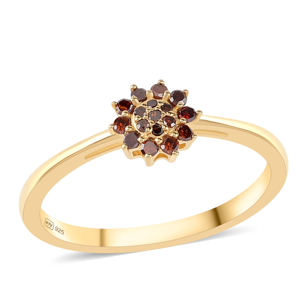 Anillo de Plata Bañada en Oro con Diamante Rojo 4 