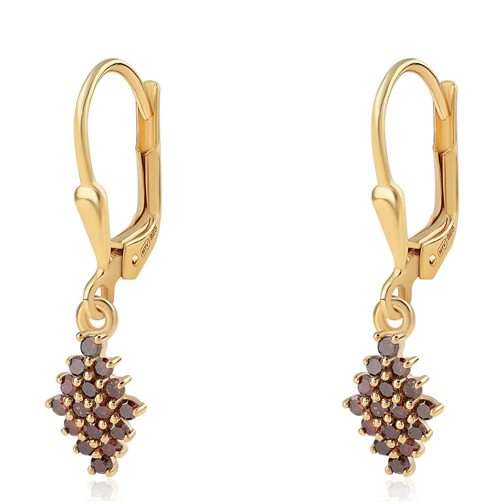 Pendientes de Plata Bañada en Oro con Diamante Rojo 2 
