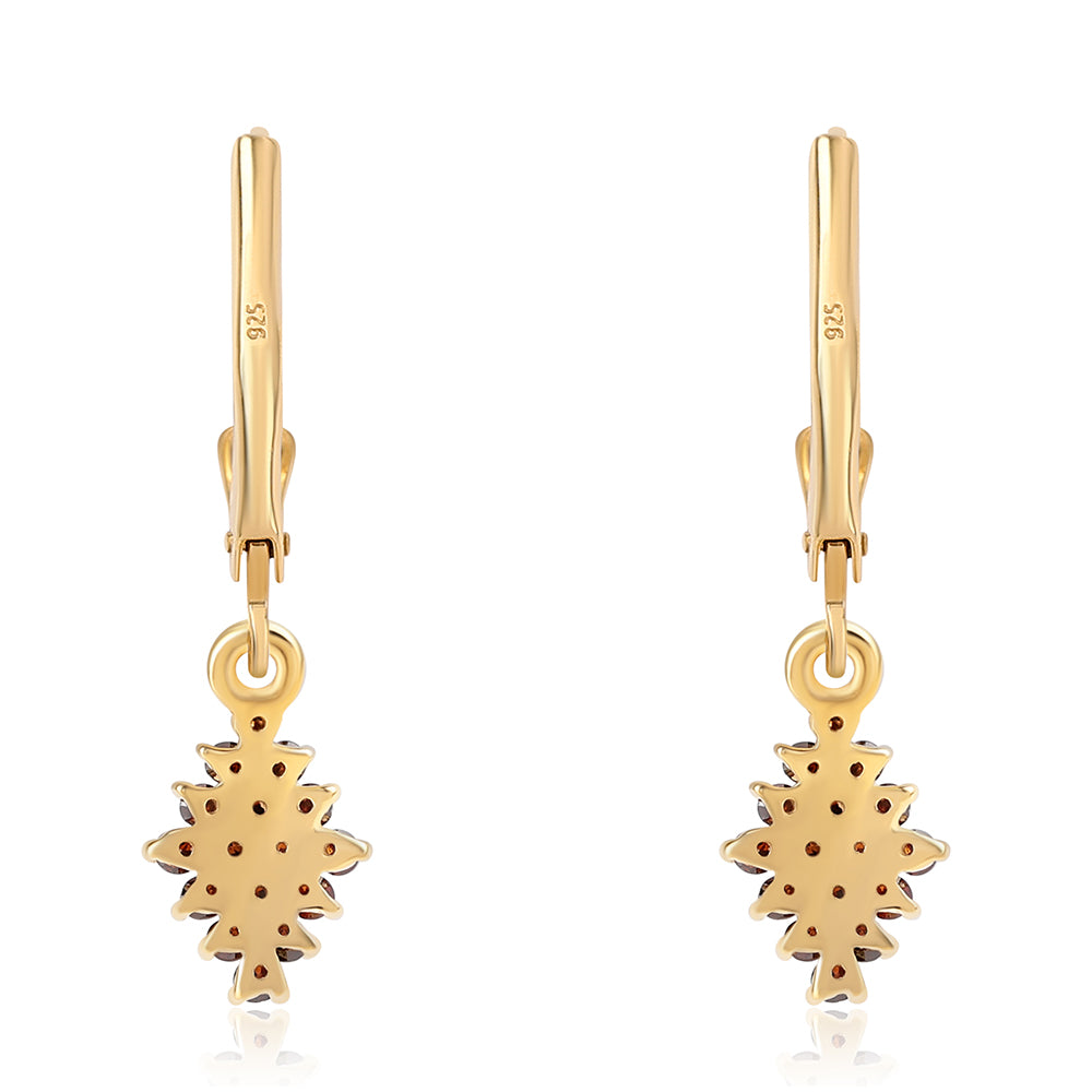 Pendientes de Plata Bañada en Oro con Diamante Rojo 3 