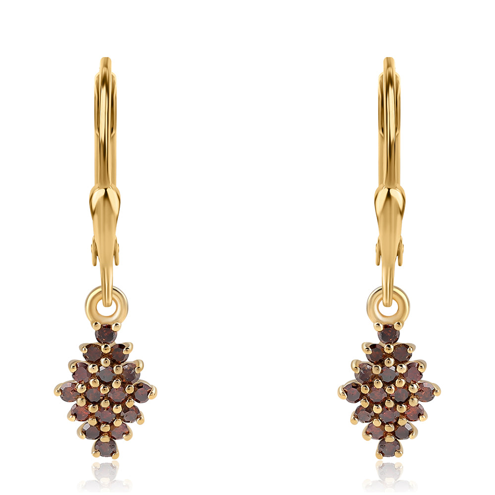 Pendientes de Plata Bañada en Oro con Diamante Rojo 1 