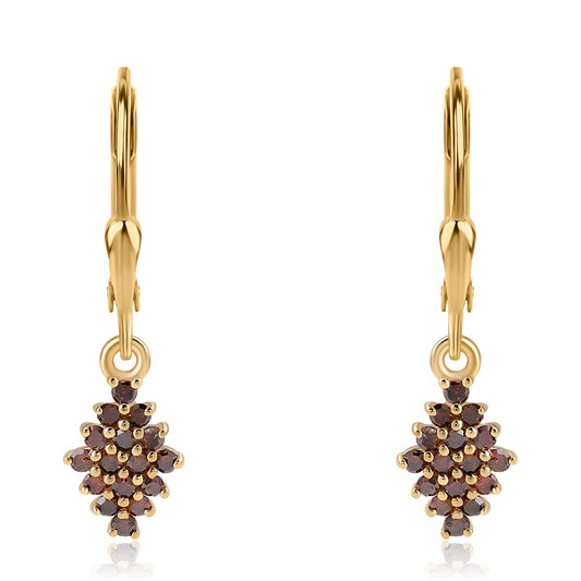 Pendientes de Plata Bañada en Oro con Diamante Rojo
