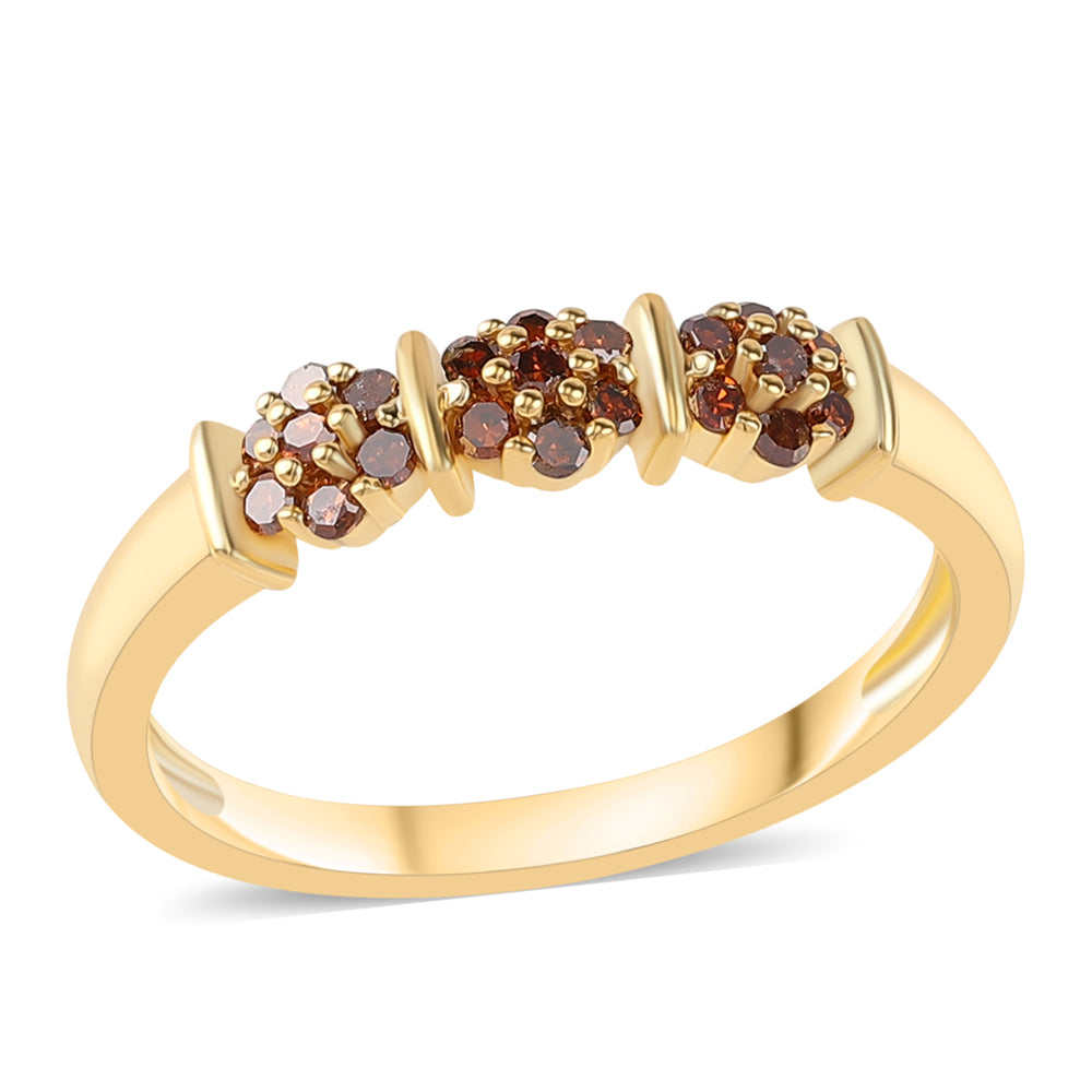 Anillo de Plata Bañada en Oro con Diamante Rojo 4 