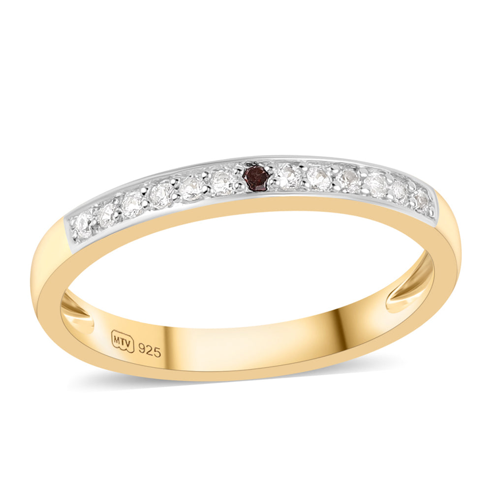 Anillo de Plata Bañada en Oro con Diamante Rojo y Topacio Blanco 1 