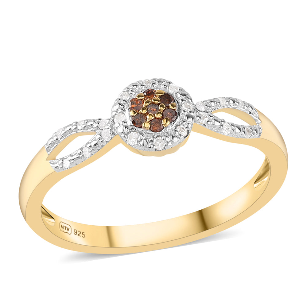 Anillo de Plata Bañada en Oro con Diamante Rojo y Diamante blanco