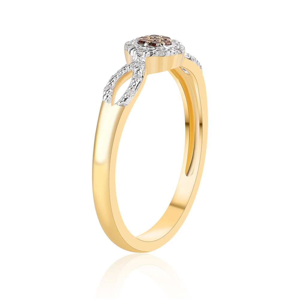 Anillo de Plata Bañada en Oro con Diamante Rojo y Diamante blanco 5 