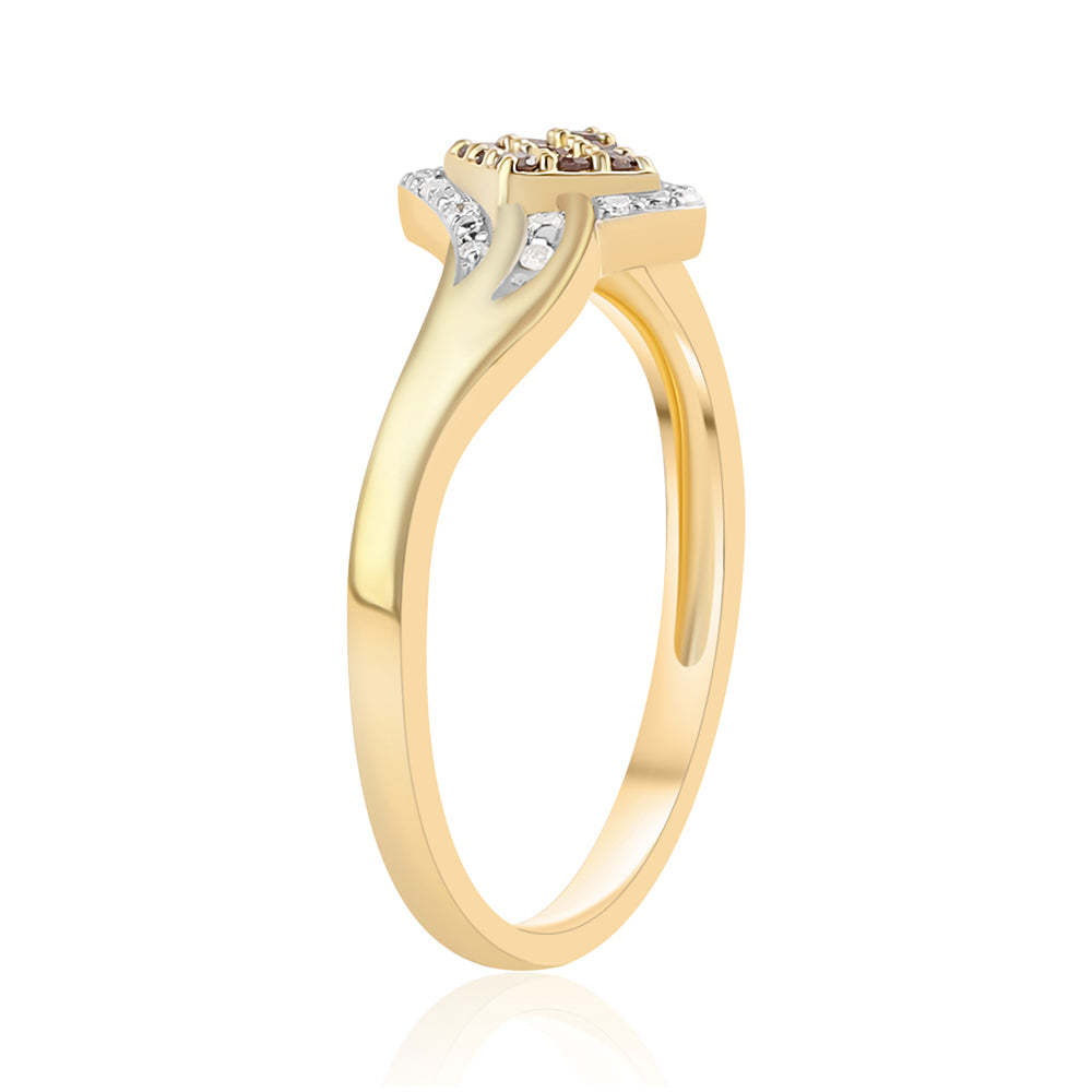Anillo de Plata Bañada en Oro con Diamante Rojo y Diamante blanco 5 