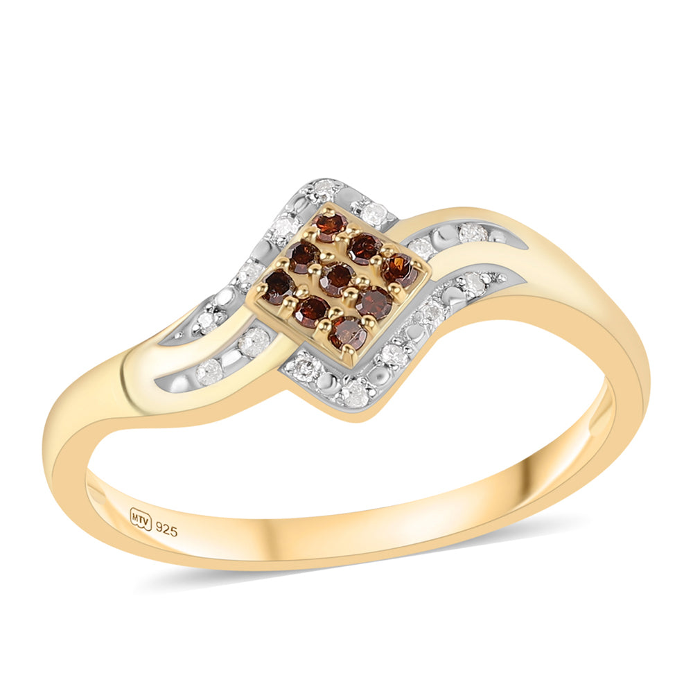 Anillo de Plata Bañada en Oro con Diamante Rojo y Diamante blanco 4 