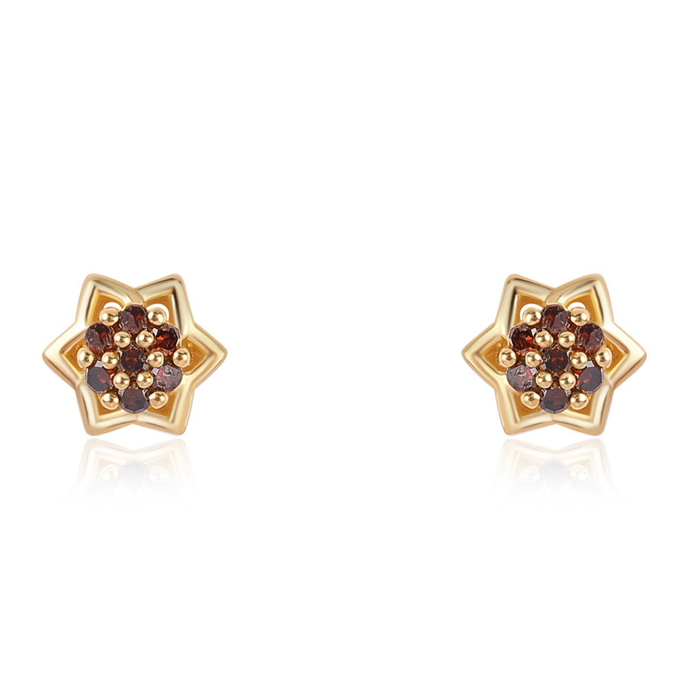 Pendientes de Plata Bañada en Oro con Diamante Rojo