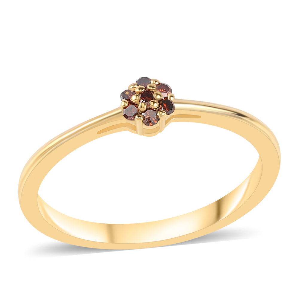 Anillo de Plata Bañada en Oro con Diamante Rojo 1 