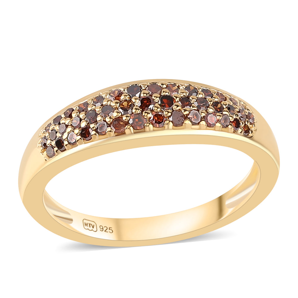 Anillo de Plata Bañada en Oro con Diamante Rojo 1 