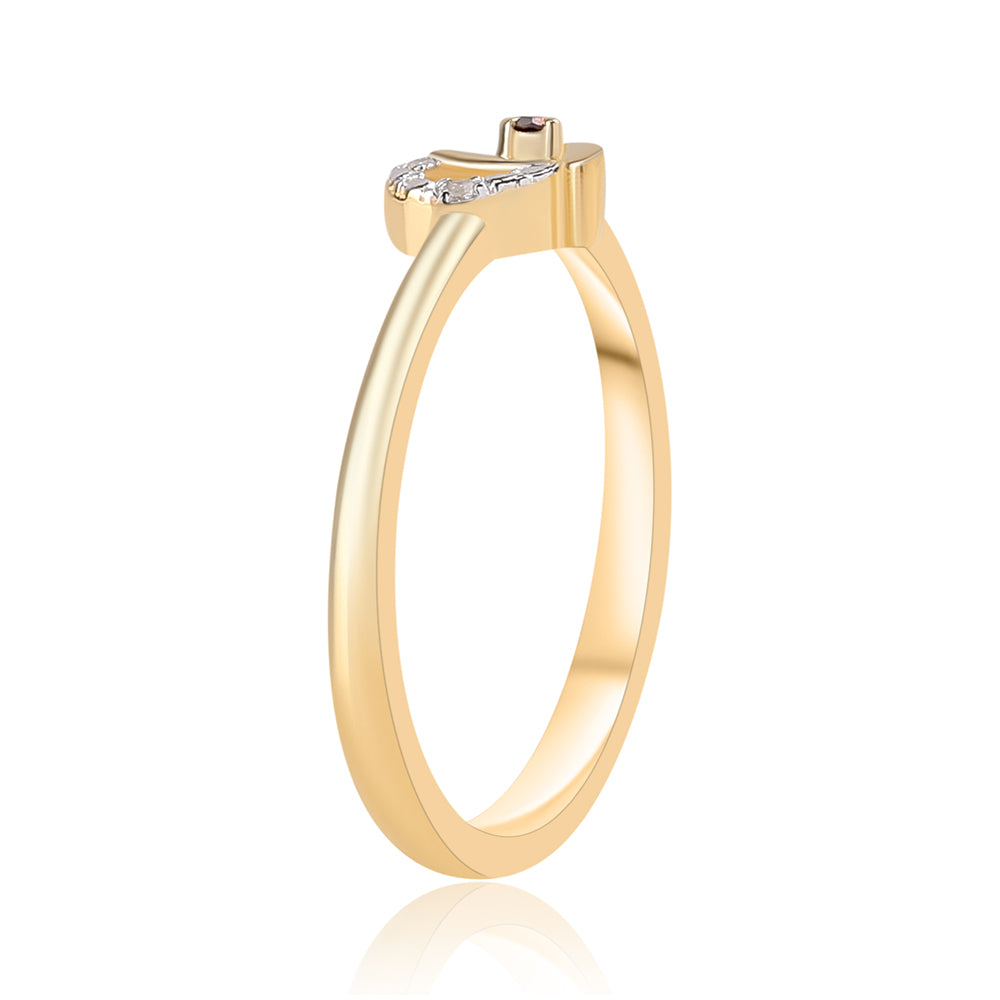 Anillo de Plata Bañada en Oro con Diamante Rojo y Diamante blanco 5 