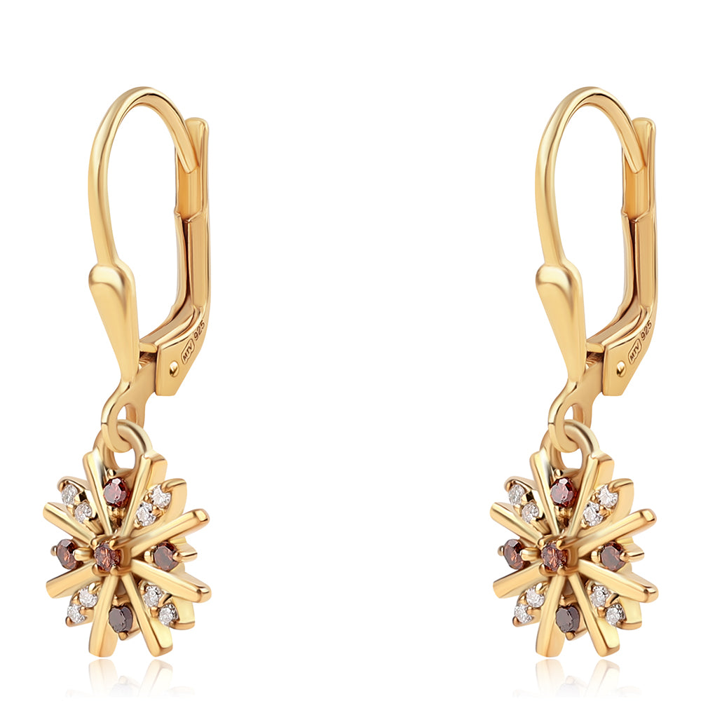 Pendientes de Plata Bañada en Oro con Diamante Rojo y Diamante blanco 5 
