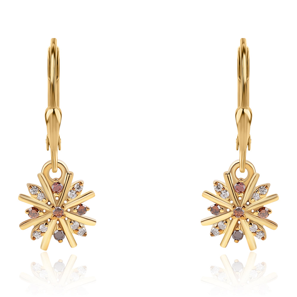 Pendientes de Plata Bañada en Oro con Diamante Rojo y Diamante blanco 4 