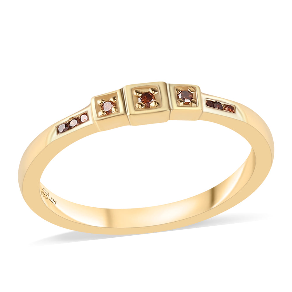 Anillo de Plata Bañada en Oro con Diamante Rojo