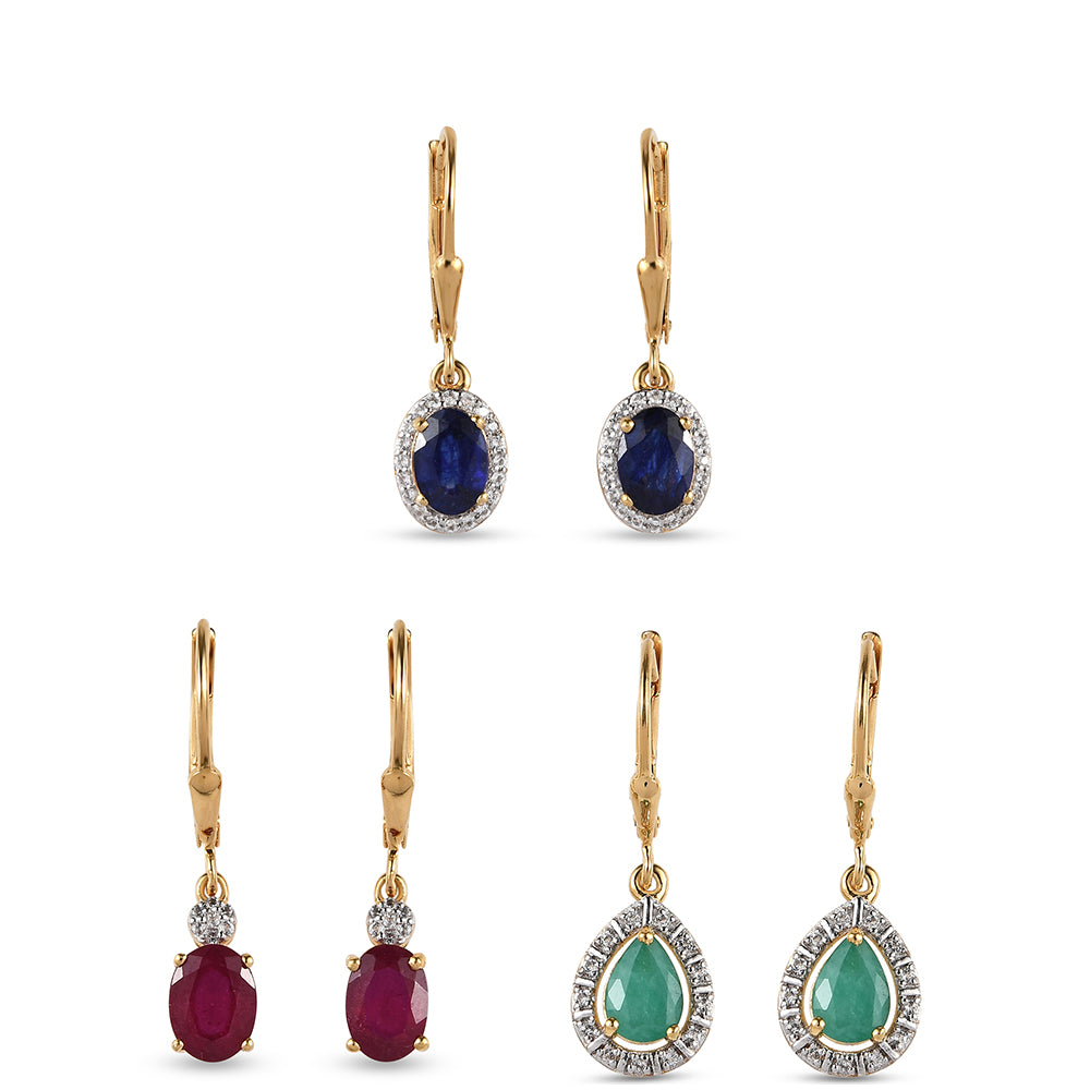 Conjunto de Plata Bañada en Oro con Rubí de Tailandia y Esmeralda de Brasil ( Pendientes ) 1 