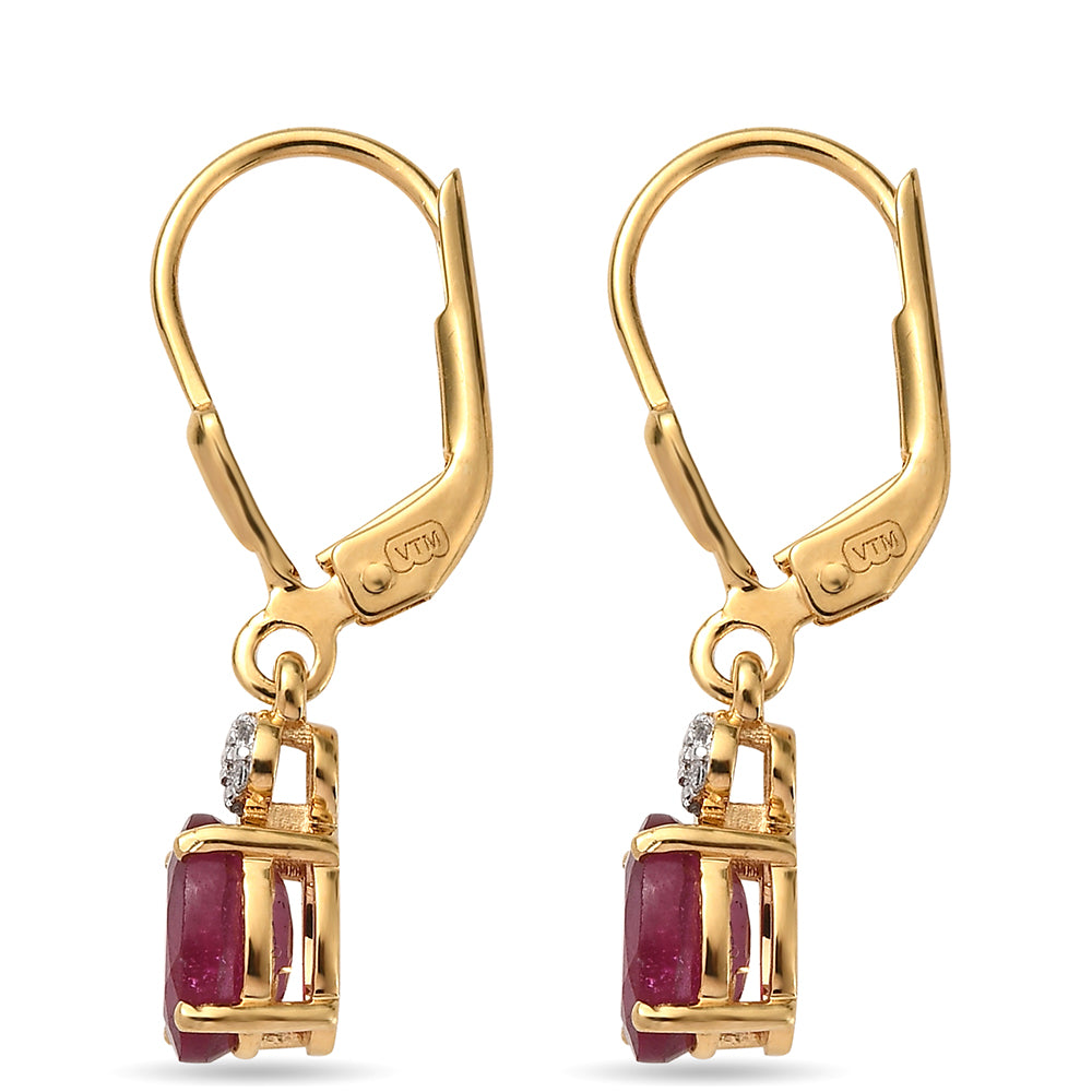 Conjunto de Plata Bañada en Oro con Rubí de Tailandia y Esmeralda de Brasil ( Pendientes ) 5 