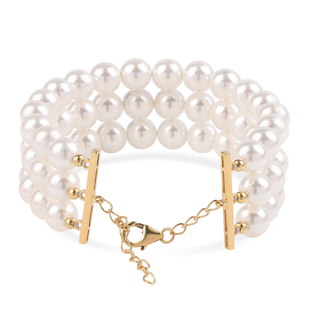 Pulsera de Plata Bañada en Oro con Perla blanca de agua dulce 2 