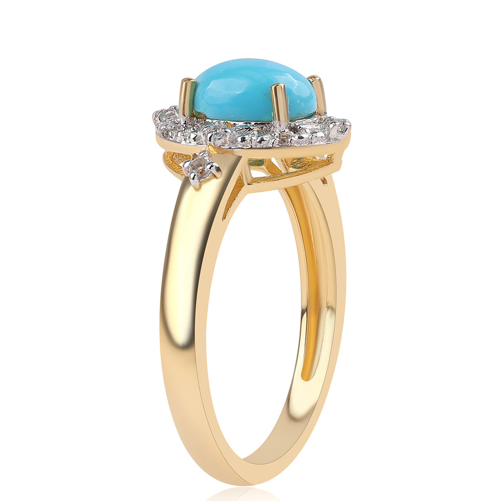 Anillo de Plata Bañada en Oro con Turquesa Bella Durmiente y Topacio Blanco 2 