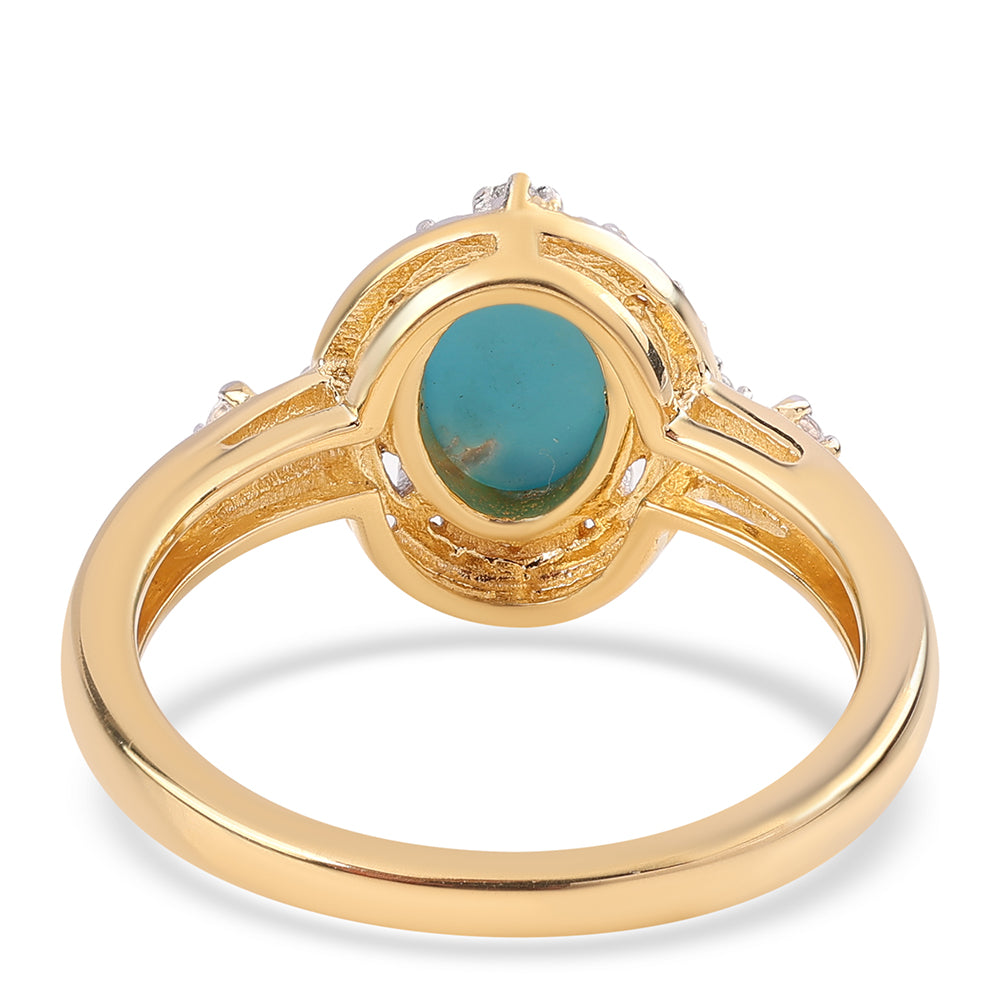 Anillo de Plata Bañada en Oro con Turquesa Bella Durmiente y Topacio Blanco 3 