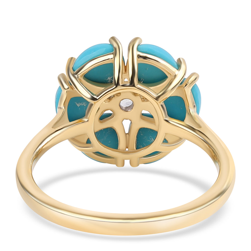 Anillo de Plata Bañada en Oro con Turquesa Bella Durmiente y Topacio Blanco 3 