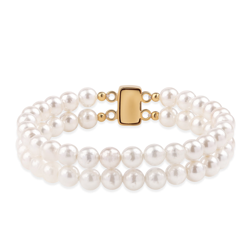 Pulsera de Plata Bañada en Oro con Perla blanca de agua dulce