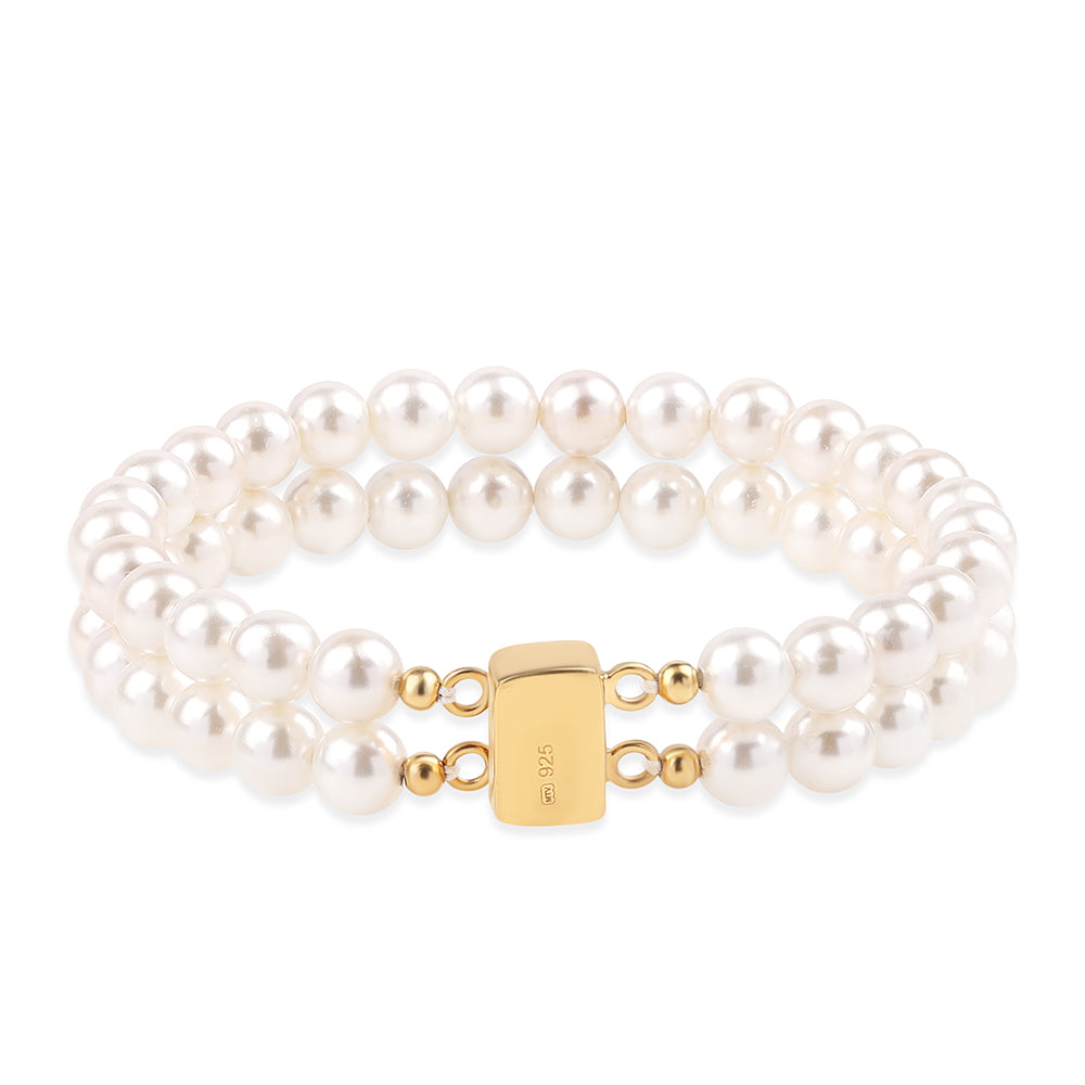 Pulsera de Plata Bañada en Oro con Perla blanca de agua dulce 2 