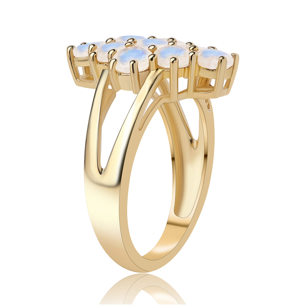 Anillo de Plata Bañada en Oro con Piedra de Luna de arcoiris AA 3 