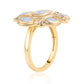 Anillo de Plata Bañada en Oro con Piedra de Luna de arcoiris AA y Topacio Blanco