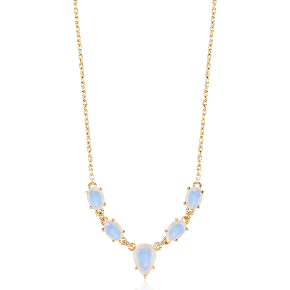 Collar de Plata Bañada en Oro con Piedra de Luna de arcoiris AA 1 