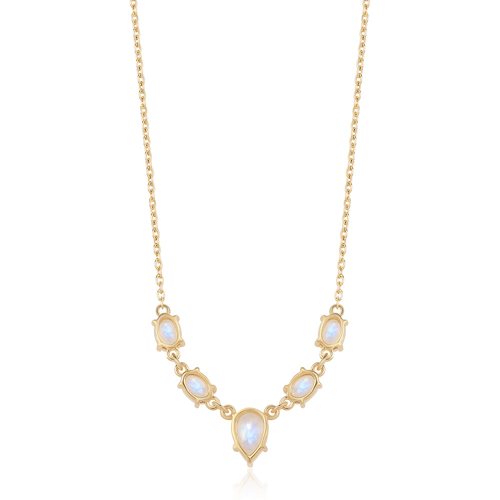 Collar de Plata Bañada en Oro con Piedra de Luna de arcoiris AA 2 