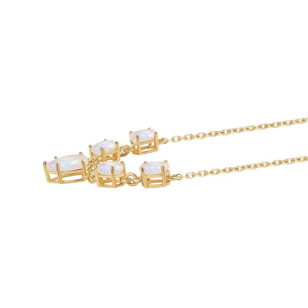 Collar de Plata Bañada en Oro con Piedra de Luna de arcoiris AA 3 