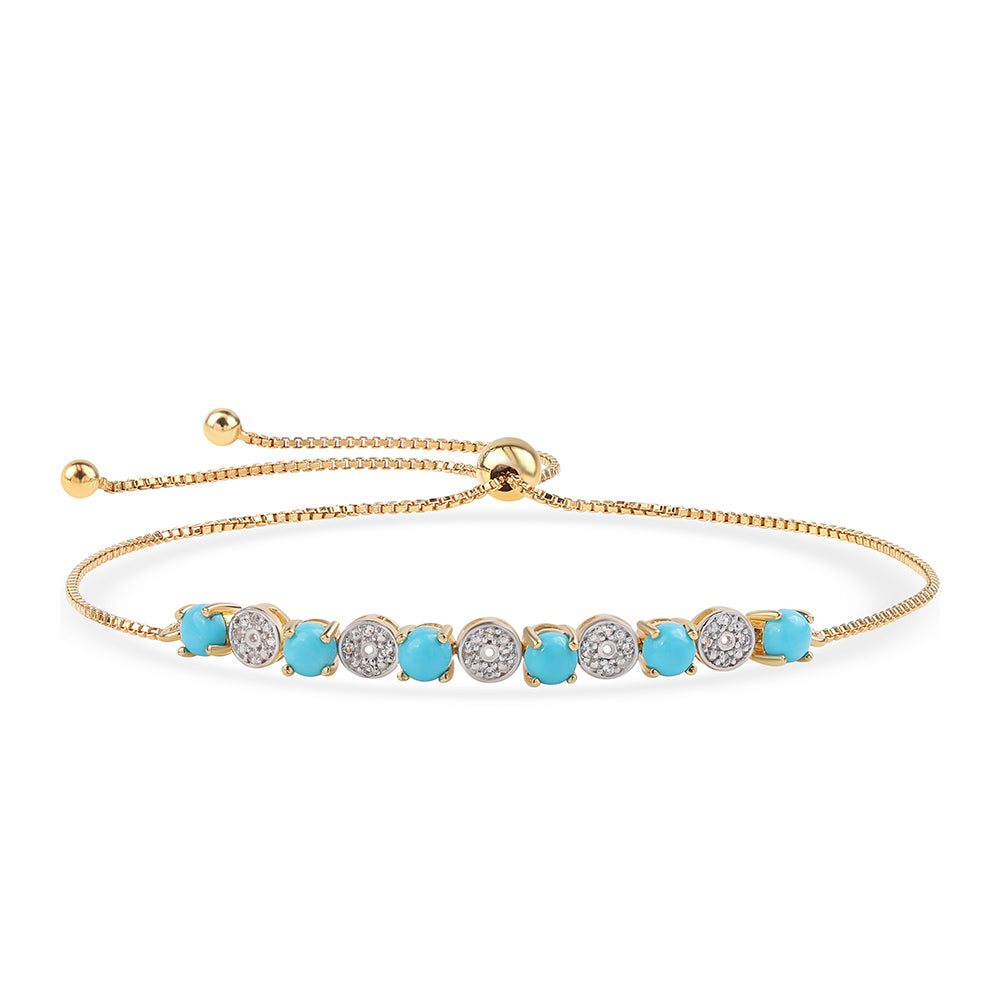 Pulsera de Plata Bañada en Oro con Turquesa Bella Durmiente y Topacio Blanco 1 