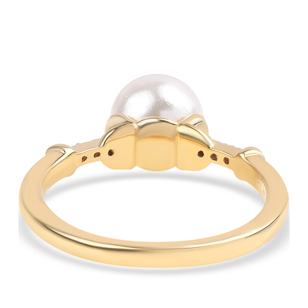 Anillo de Plata Bañada en Oro con Perla blanca de agua dulce y Topacio Blanco 2 