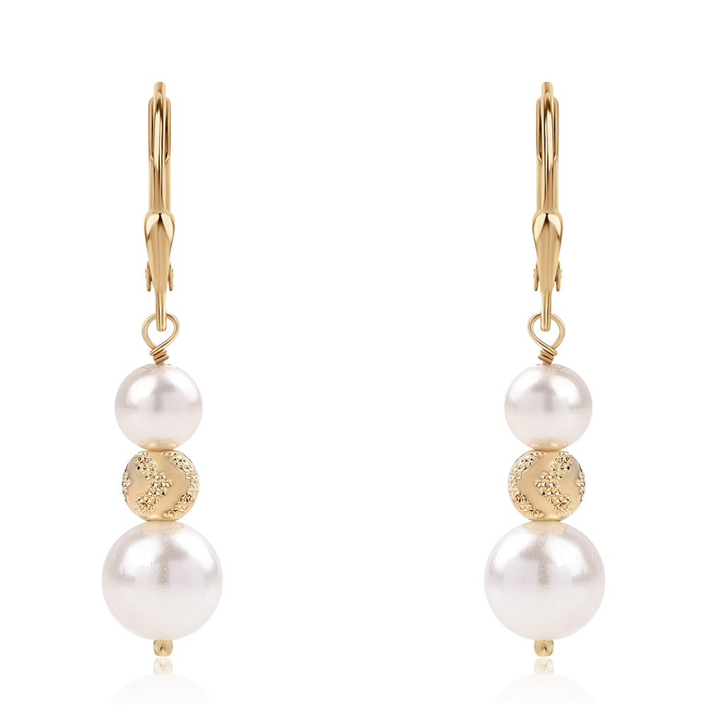 Pendientes de Plata Bañada en Oro con Perla blanca de agua dulce