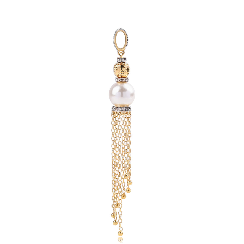 Colgante de Plata Bañada en Oro con Perla blanca de agua dulce y Topacio Blanco 3 
