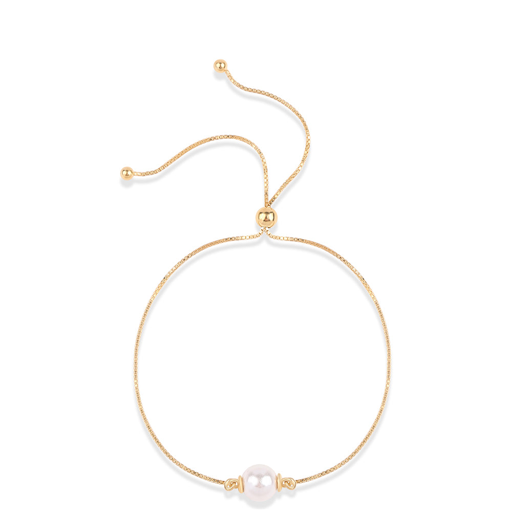 Pulsera de Plata Bañada en Oro con Perla blanca de agua dulce