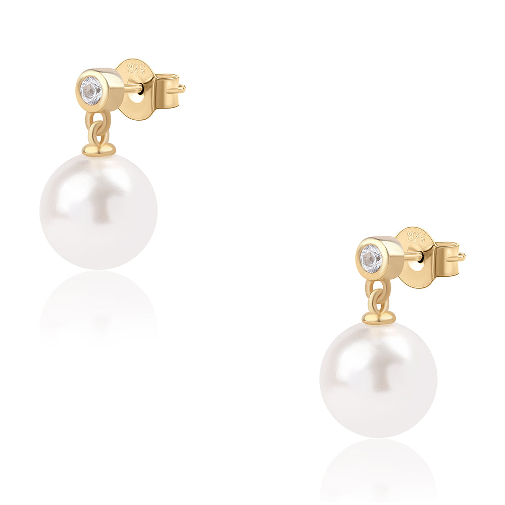 Pendientes de Plata Bañada en Oro con Perla blanca de agua dulce y Topacio Blanco 1 