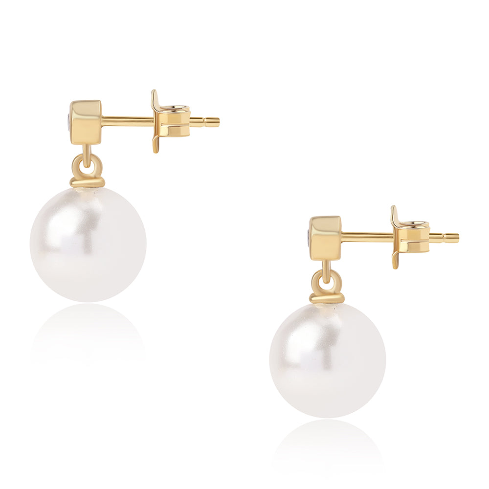 Pendientes de Plata Bañada en Oro con Perla blanca de agua dulce y Topacio Blanco 3 