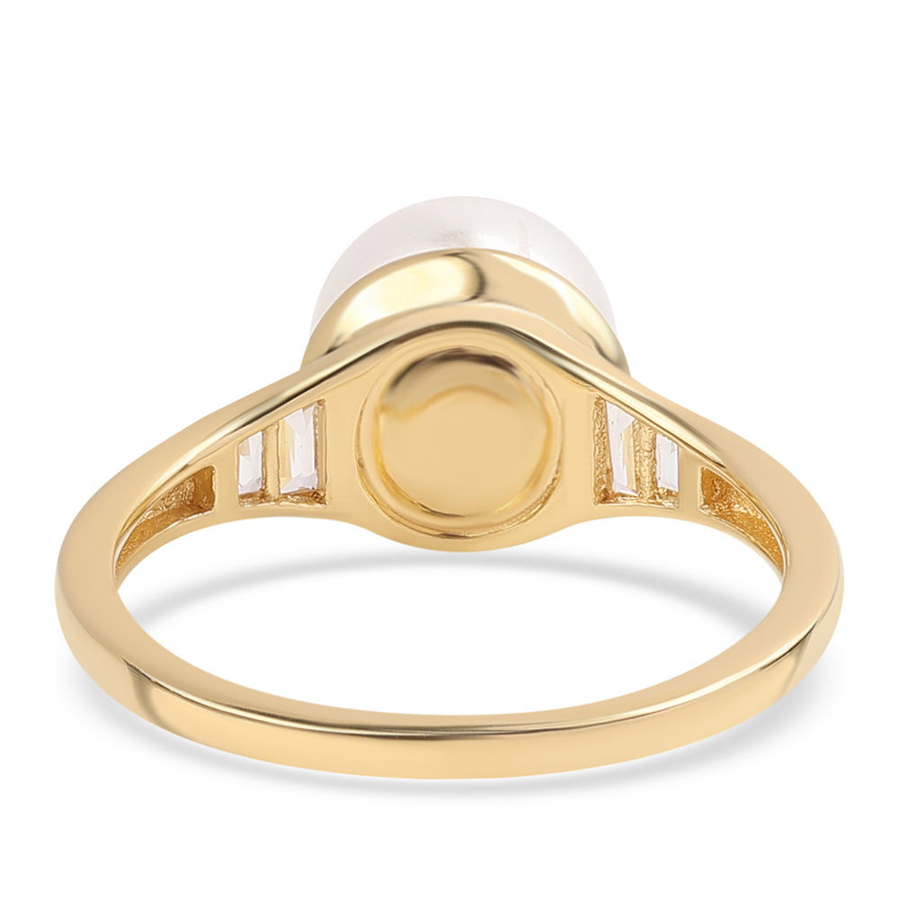 Anillo de Plata Bañada en Oro con Perla blanca de agua dulce y Topacio Blanco 3 