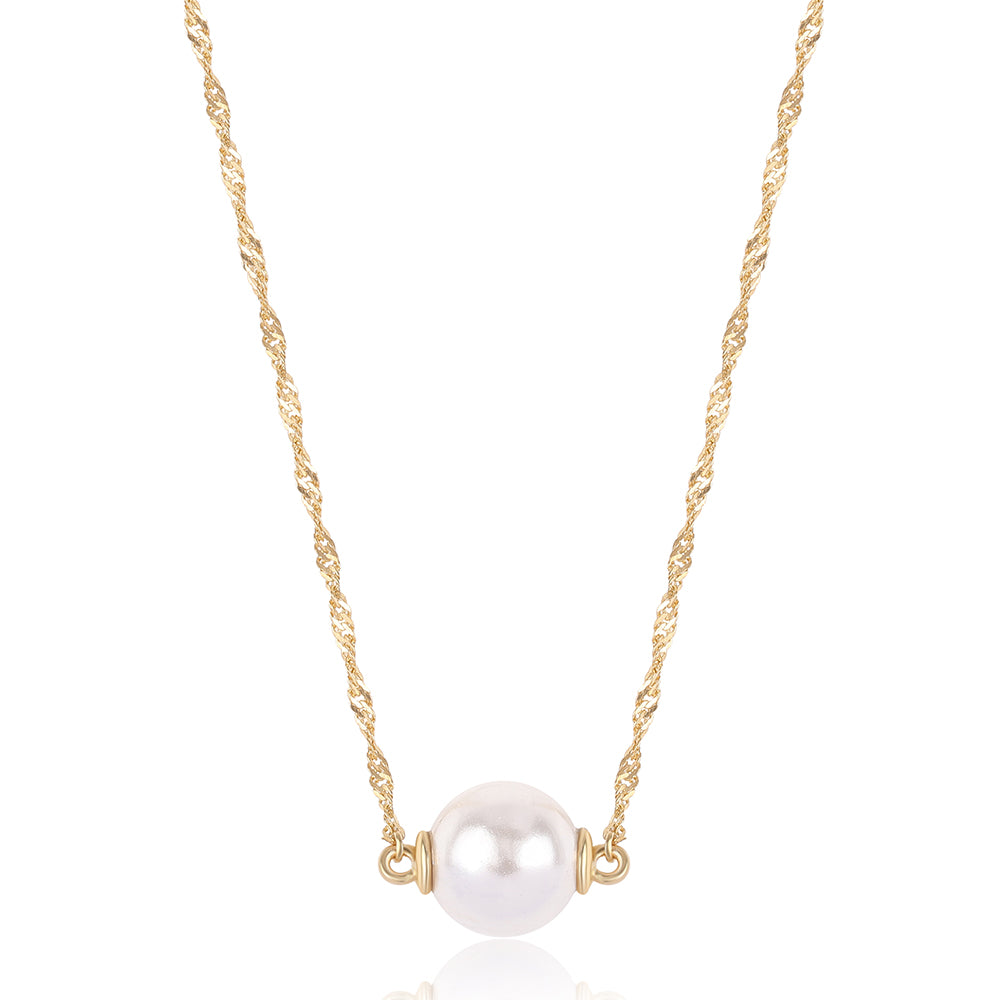 Collar de Plata Bañada en Oro con Perla blanca de agua dulce