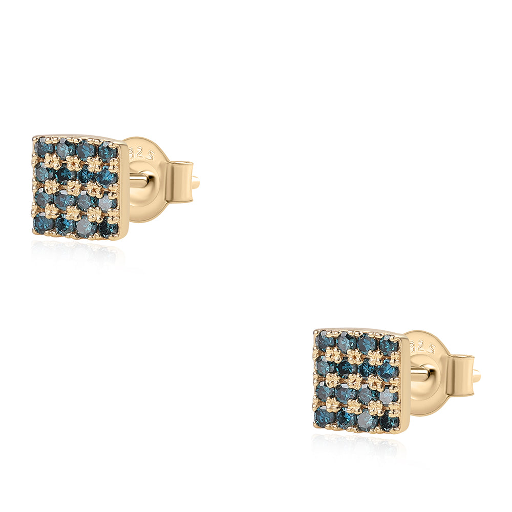 Pendientes de Plata Bañada en Oro con Diamante Azul 1 