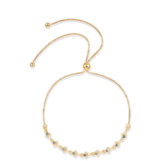 Pulsera de Plata Bañada en Oro con Diamante Azul y Diamante blanco