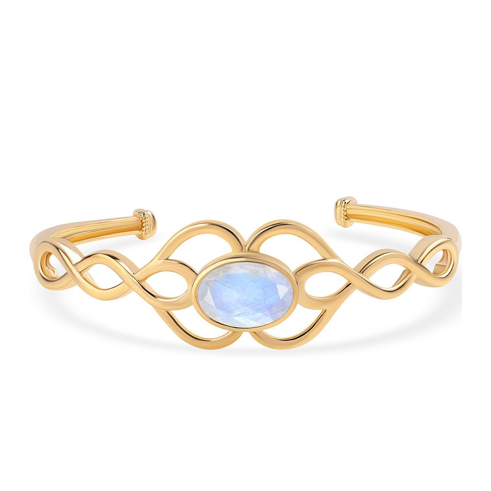 Brazalete de Plata Bañada en Oro con Piedra de Luna de arcoiris AA 1 