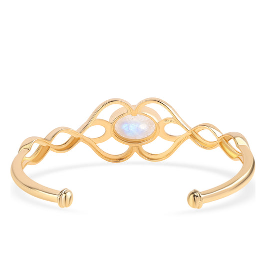 Brazalete de Plata Bañada en Oro con Piedra de Luna de arcoiris AA