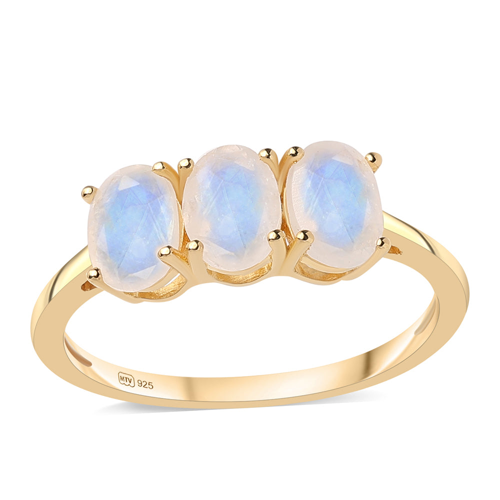 Anillo de Plata Bañada en Oro con Piedra de Luna de arcoiris AA 1 