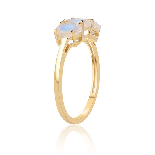 Anillo de Plata Bañada en Oro con Piedra de Luna de arcoiris AA
