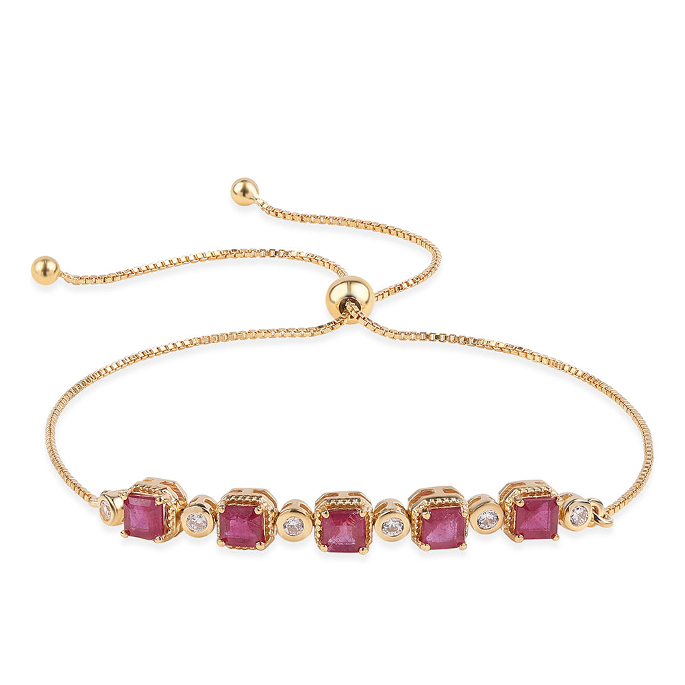 Pulsera de Plata Bañada en Oro con Rubí de Mozambique y Topacio Blanco 1 
